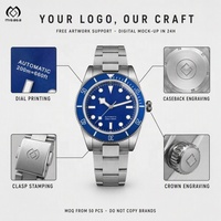 Montre Migaga avec logo personnalisé, étanche 30 ATM, verre saphir, luminescent, 40 mm, automatique, de plongée, pour homme