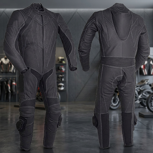 Traje de carreras de cuero de vaca para motocicleta, ropa negra para motocicleta y carreras, nombre del equipo de carreras - Product Image 3