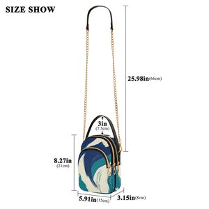 Ultrasonic Quilted Nylon 3-Layer Crossbody Bag, <b>Large</b> Capacity Blue & White Abstract Sling Purse with Leather Handle and Gold Ch - Product Image 2