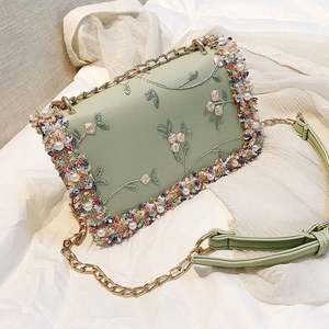 I-0390 Girls <b>Summer</b> Fashion Handbag Elegant Flower Embroidery Handbags PU Mini Chain <b>Crossbody</b> <b>Bag</b> for Women - Product Image 4