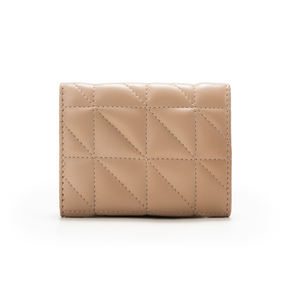 Portefeuille court pour femme en cuir PU matelassé beige, porte-cartes pliable avec doublure en polyester pour un usage quotidien - Product Image 2