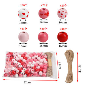Wood Beads Set 180Pcs Round Pink <b>Red</b> Valentine's Day For <b>Bracelet</b> Making With 10M Hemp Rope Home Decoration Pendant - Product Image 2