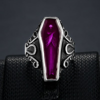 XILIANGFEIZI Anillo de Ataúd de Vampiro con Calavera de Personalidad Exagerada, Joyería de Acero Inoxidable 316L, Regalo de Halloween