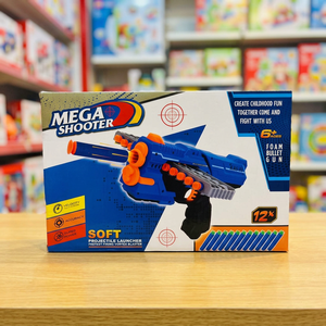 Pistola de Juguete Mega Shooter de Espuma, Lanza Proyectiles Suaves, 12 Dardos, 6+ Años, Azul Naranja, Plástico, Manual - Product Image 3