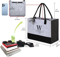 Sac fourre-tout noir brodé personnalisé pour fête de demoiselle d'honneur de mariage Shopping pour amie enseignante mère Sac cadeau feutre gris