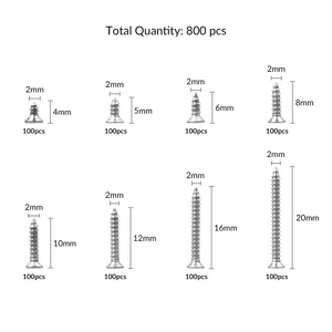 Nickel Plated Carbon Steel Flat Head Self Tapping Screws Metric M2 800pcs Box Set For Metal - Product Image 4