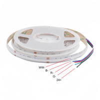 Bande LED RGBW COB 784 LED/m, 12 mm de large, 5 m, découpable, auto-adhésive, installation facile, 12/24V, contrôle par application et Wi-Fi, décoration intérieure