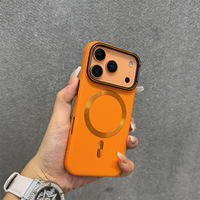 Coque de téléphone portable magnétique de luxe orange personnalisée pour iPhone 17 16 Pro Max, antichoc, en PC, protection intégrale