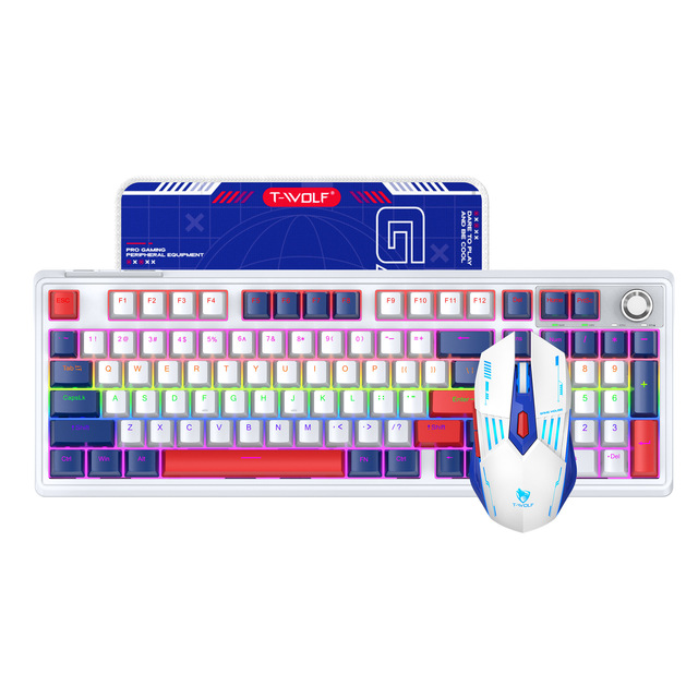 T-WOLF TF780 RGB Backlit Mechanical Keyboard Set with Red Switches Three-Mode for Wireless Keyboard Mouse Combo 1800 DPI
