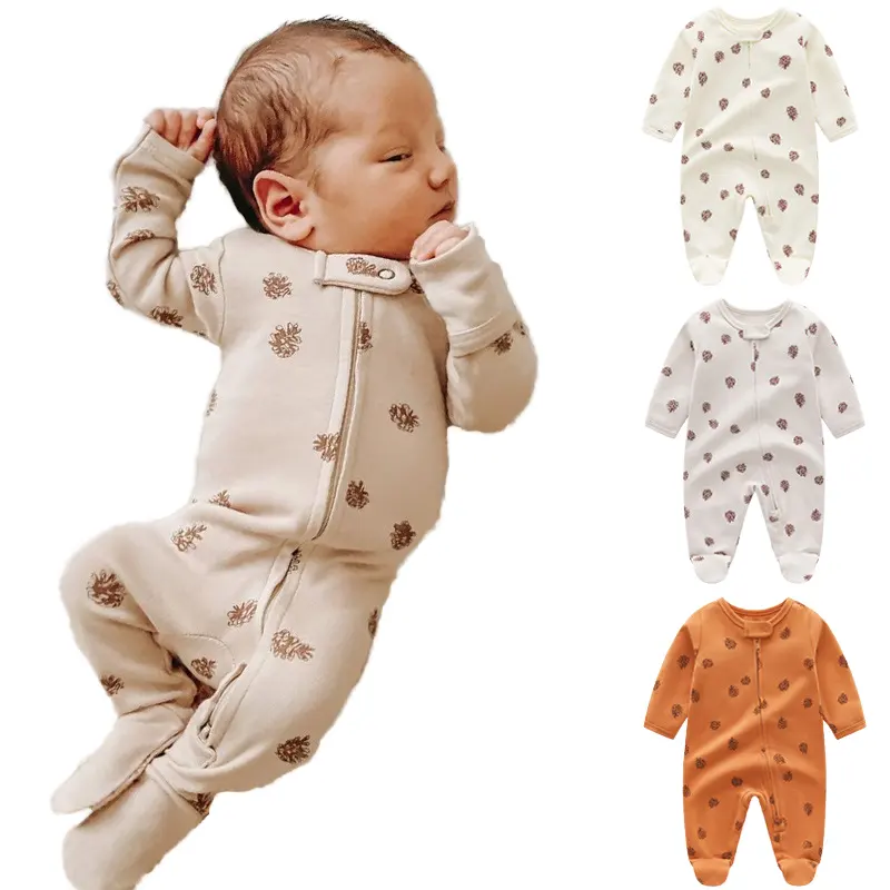 GOTS-zertifizierter anpassbarer bio-stoff langärmliger Reißverschluss Kleinkinder Onesie Babyshocker Neugeborenen-Fuß-Jumpsuit