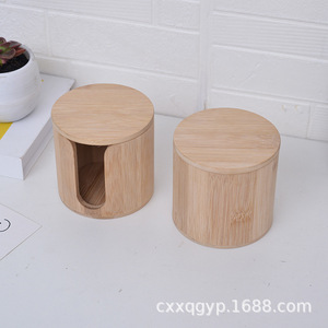 Bamboo and wood cylindrical creative minimalist tea canister, cosmetic makeup <b>remover</b> pad storage <b>box</b>, bathroom face towel - Product Image 3