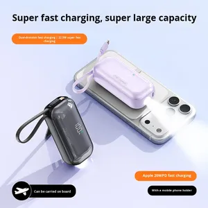 Nuovo Arrivo Power Bank con Ricarica <span class=keywords><strong>Super</strong></span> Veloce PD 22.5W, Design a Capsula, Cavo Integrato, Capacità 5000mAh e 10000mAh - Product Image 5