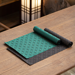Brocade Waterproof Tea <b>Table</b> <b>Runner</b> Green And Gold Antique Pattern Luxury Tea Ceremony Accessory - Product Image 1