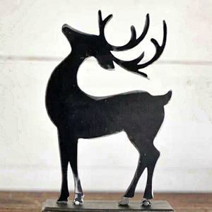 Ornement de renne en métal moderne, noir mat, sculpture silhouetted faite à la main, décoration de table de Noël pour la maison - Product Image 1