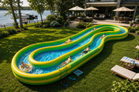 Toboggan aquatique gonflable Lazy River 25x8m, parc aquatique gonflable, long toboggan aquatique avec piscine, jouet aquatique de jardin pour adultes, usage commercial