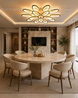 Ensemble de table à manger royale 10 places avec plateau en marbre blanc et chaises, design complet pour villa résidentielle privée