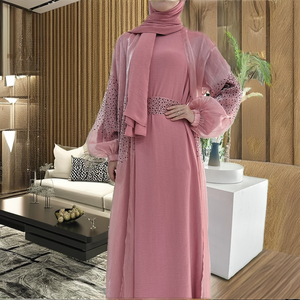 Loriya New Stone Design 2-Piece <b>Islamic</b> <b>Clothing</b> Shinning Polyester Open Abaya with Breathable Inner Slip Women's Muslim Dress - Product Image 3