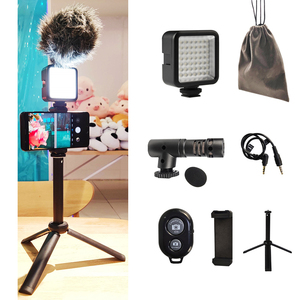 Kit de vlogging vidéo pour <span class=keywords><strong>smartphone</strong></span>, mini lumière vidéo LED, microphone, trépied, support de téléphone, pliable, portable, enregistrement d'interviews, <span class=keywords><strong>YouTube</strong></span> - Product Image 4