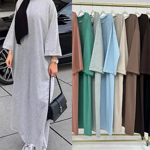 Pakaian Islami Sweatshirt tertutup Abaya Muslim gaun longgar polos untuk wanita pakaian kasual Ramadan