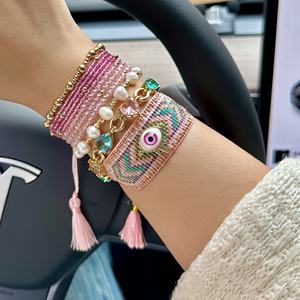 Miyuki moda el yapımı kristal tatlısu inci bilezik bileklik seti 18K altın kaplama bakır nazar boncuk Charm bilezik - Product Image 5