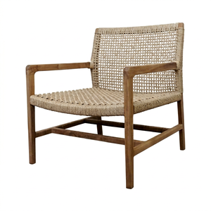 Silla de Comedor de Madera de Teca con Tejido de Cuerda, Sillón Resistente a la Intemperie, Muebles Modernos para Comedor, Jardín o Terraza - Product Image 1