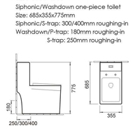 WC monobloc carré en céramique de luxe moderne avec chasse d'eau siphonique, sortie en S ou en P, et abattant à fermeture douce