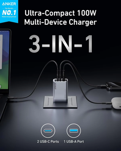 อะแดปเตอร์ Anker Prime 100W GaN ชาร์จเร็ว 3 พอร์ต USB-C แบบพับได้ พกพาสะดวก สำหรับรุ่น A2688 100W GaN Prime สำหรับ IP - Product Image 2