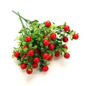 artrificial Red Fruit Plant Fake Cherry Branch Berries for Christmas Tree 0rnaments DIY Wreath Festival Holiday Home Dec