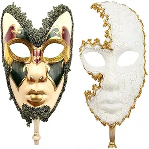 Paar Venetiaanse Cosplay Maskers Venetiaanse Musical Carnaval Mardi Gras Masker Voor Stok Party Fancy Dress