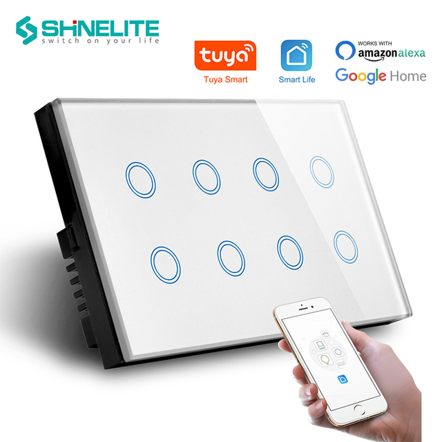 SHINELITE Factory PriceSmart Home 8 Gang Light Touch WIFI Smart Switch Switch with Tuya Alexa/Google Home
