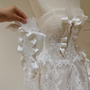 LY91 Vestidos de novia estilo bohemio con lazo y corte en A con mangas desmontables - Product Image 4