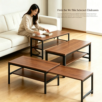 Table basse moderne extensible avec cadre métallique et étagère inférieure, taille réglable, couleur et forme personnalisables