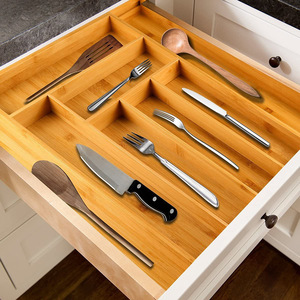 Bamboo kitchen knife and fork organizer, drawer-style cutlery organizer - Product Image 3