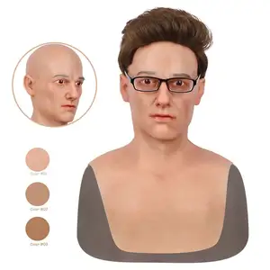 Masculino realista em gel de silicone, máscara para adultos cosplay de halloween, crossdresser, masculina, careca