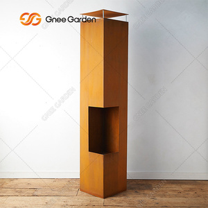 Grande décoration de jardin extérieure personnalisée en gros Cheminée à bois durable en acier Corten - Product Image 4