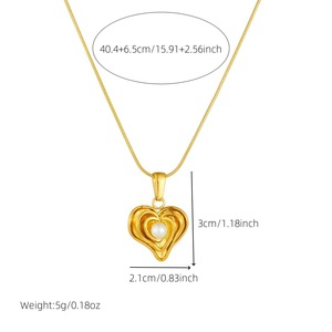 European American Style Gold Plated Heart Pearl Pendant Snake Chain Stainless Steel Necklace Everyday Wear - Product Image 4