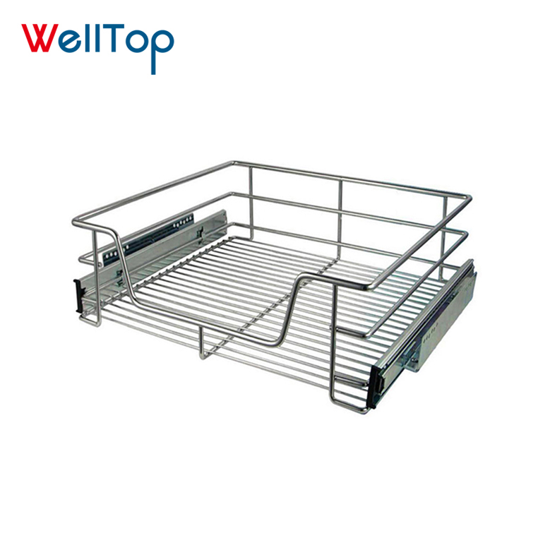 Welltop - Organizador de cozinha para sistemas de armários, cesta de arame cromado, ferro, armazenamento, gavetas, metal removível, moderno, VT-09.440