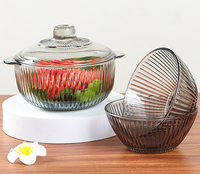 Ensemble de Bols en Verre Gris Translucide à Vendre, avec Couvercle, Bols Ménagers pour Nouilles et Salades de Fruits, Cadeau Promotionnel de Trois Pièces