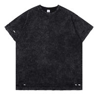 T-shirt en coton pur 300G, style vintage délavé et troué, coupe oversize, vente en gros, manches courtes pour hommes