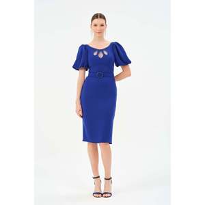 Haut décontracté à motif uni bleu Saxony pour femme DANS, avec manches régulières et col rond, disponible en tailles 38-42, modèle 1560 - Product Image 3