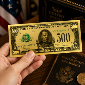 Banconota d'Oro Vintage da 500 Dollari USA - Banconota da Collezione Storica del 1928, Stampa in Lamina d'Oro 15,5x6,5cm, Regalo per la Casa - Product Image 5