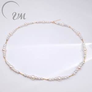 UM Bijoux Or Jaune 18K Or Massif Collier Ras Du Cou Perles D'eau Douce Perles Femmes Anniversaire De Mariage Fête Quotidien Bureau Cadeau - Product Image 1