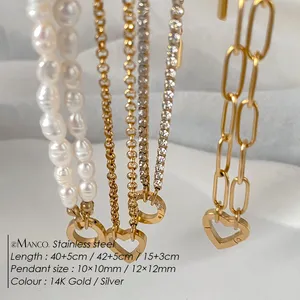 Collar con Colgante EManco, <span class=keywords><strong>Cadena</strong></span> <span class=keywords><strong>de</strong></span> <span class=keywords><strong>Perlas</strong></span> con Cierre <span class=keywords><strong>de</strong></span> Corazón, para Manualidades, Colgante DIY, Acero Inoxidable, Resistente al Agua, para Mujer, Dropshipping - Product Image 2