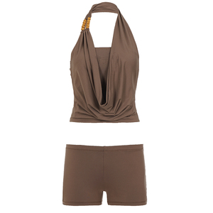 Women's Brown Halter Top and <b>Shorts</b> Set Beaded Pleated Neckline Crop Top with High-Waisted <b>Tight</b> <b>Shorts</b> Casual Sets Outfit 2026 - Product Image 6