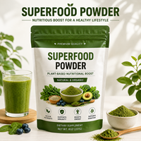 Sachet refermable personnalisé imprimé, résistant à l'humidité, en aluminium laminé de qualité alimentaire, emballage souple pour poudre de superaliments