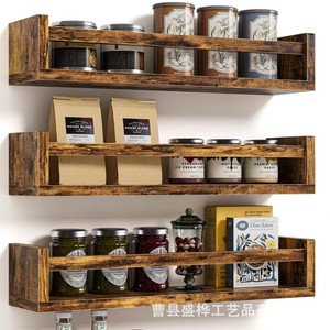 Wooden <b>Wall</b> <b>Mounted</b> Storage Rack 3 Tier Durable Kitchen Spice <b>Shelf</b> For Food Books Stationery Display - Product Image 1