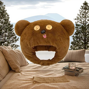 Cartoon <b>Cute</b> Little Brown <b>Bear</b> Plush Feng Hat Digital Common Unisex Autumn Winter Thickened Warm Cover Small Hat for Travel - Product Image 3