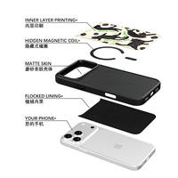 Coque de téléphone AG Feeling Black Edge avec motif chat noir vert lumineux doré pour iPhone 17, 17 Pro Max, 16 Pro, 15 – Coque magnétique