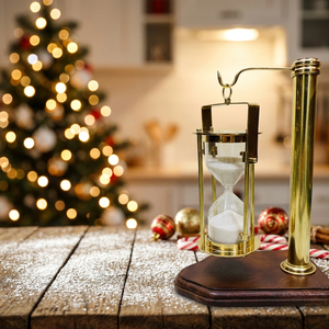 Sablier en laiton CH avec support en bois, design traditionnel, fait main, décoration de Noël - Product Image 1