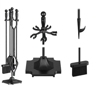 Wrought Iron Fireplace Tool <b>Set</b> with Stand 5 Piece <b>Poker</b> Tongs Shovel Brush <b>Set</b> - Product Image 6